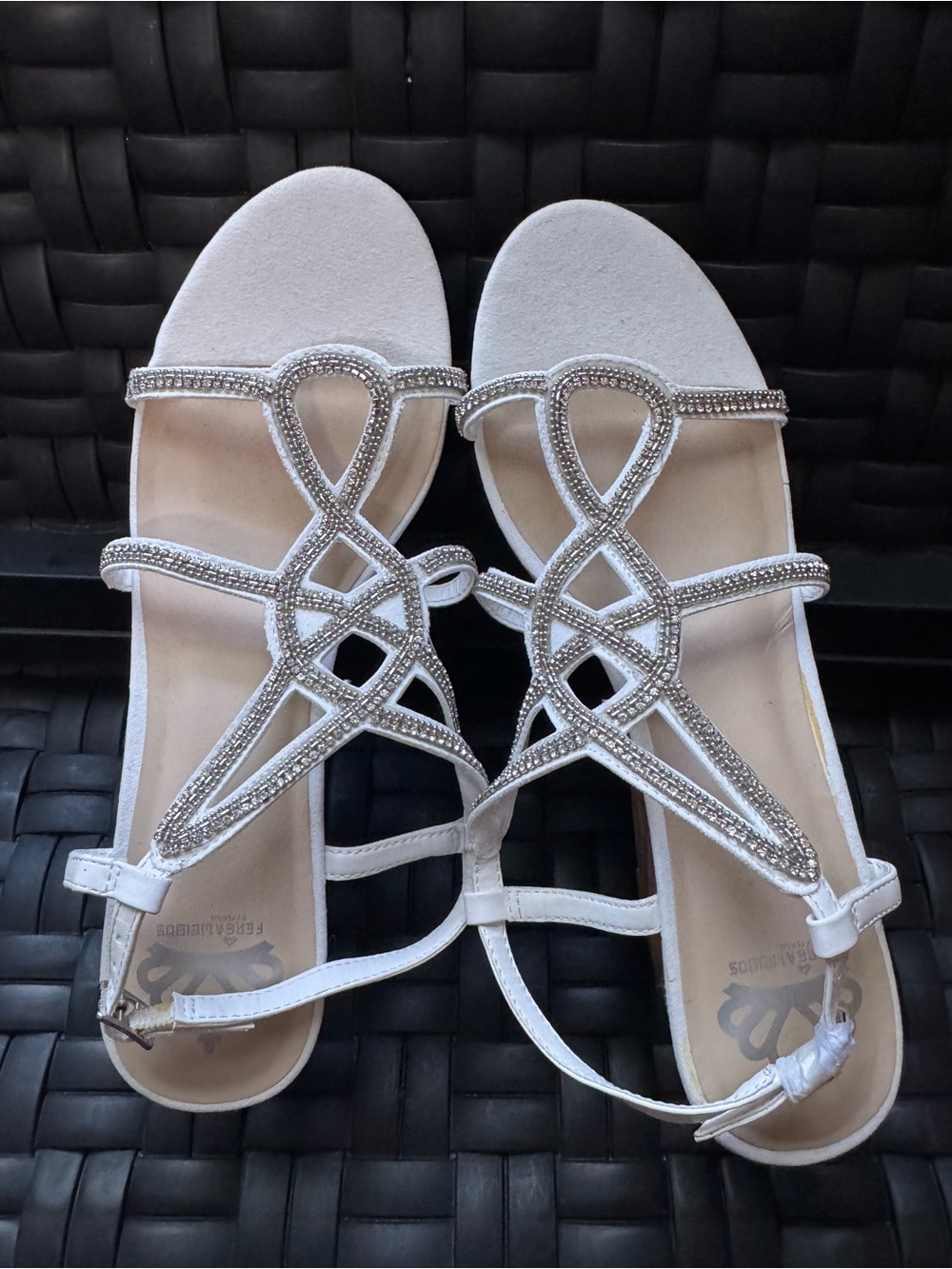 Rhinestone Strappy White Women's Sandals cork wedge size 10 NEW